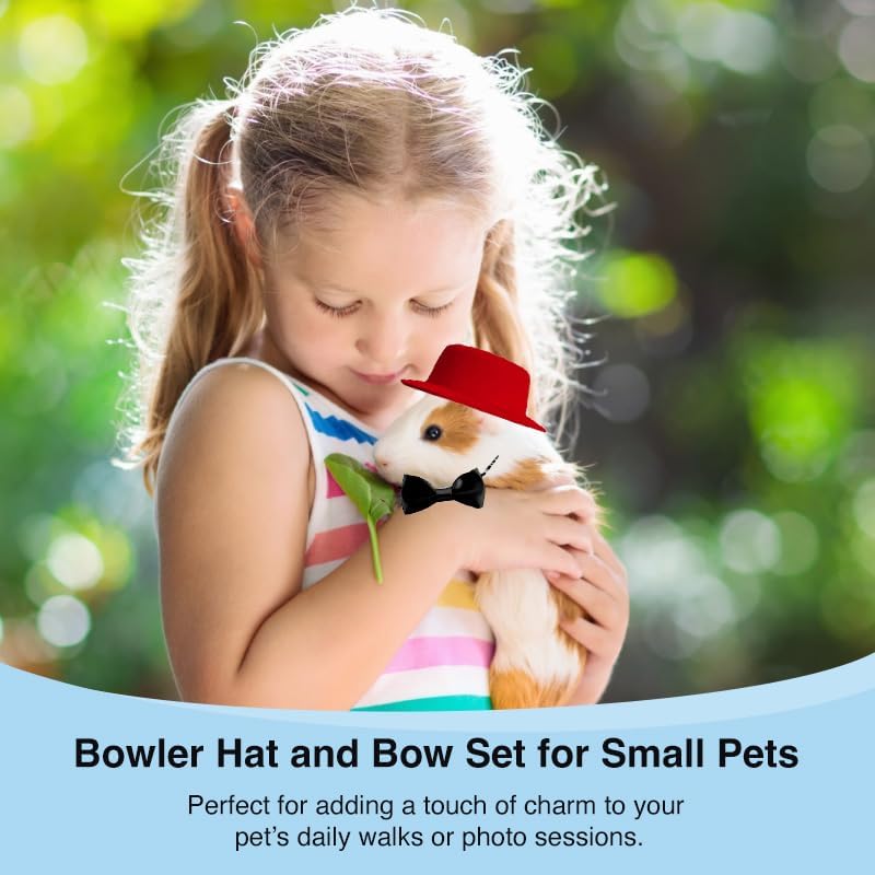 hokable 2pcs Guinea Pig Clothes Small Animal Bow Tie Pet Hat Costume Set Role Play Cute Pet Hat Bow Tie for Hamster Guinea Pig Rabbit Chinchilla Hedgehog（Red hat + Black Bow tie） - Image 5